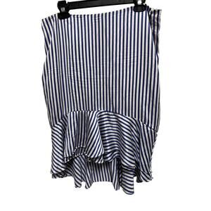 Lauren Ralph Lauren Navy Blue & White Silk Ruffle High Low Skirt Size 12